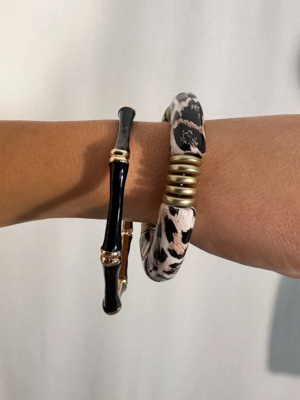 Black & Leopard Print Bangle Bracelet Set